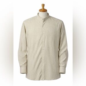 Men's Cream Check Mandarin Collar Shirt